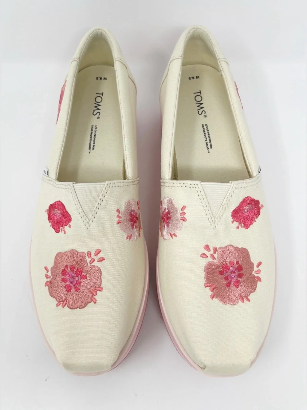 Toms Alpargata Platform Pink Poppies Embroidered Canvas sz /8.5